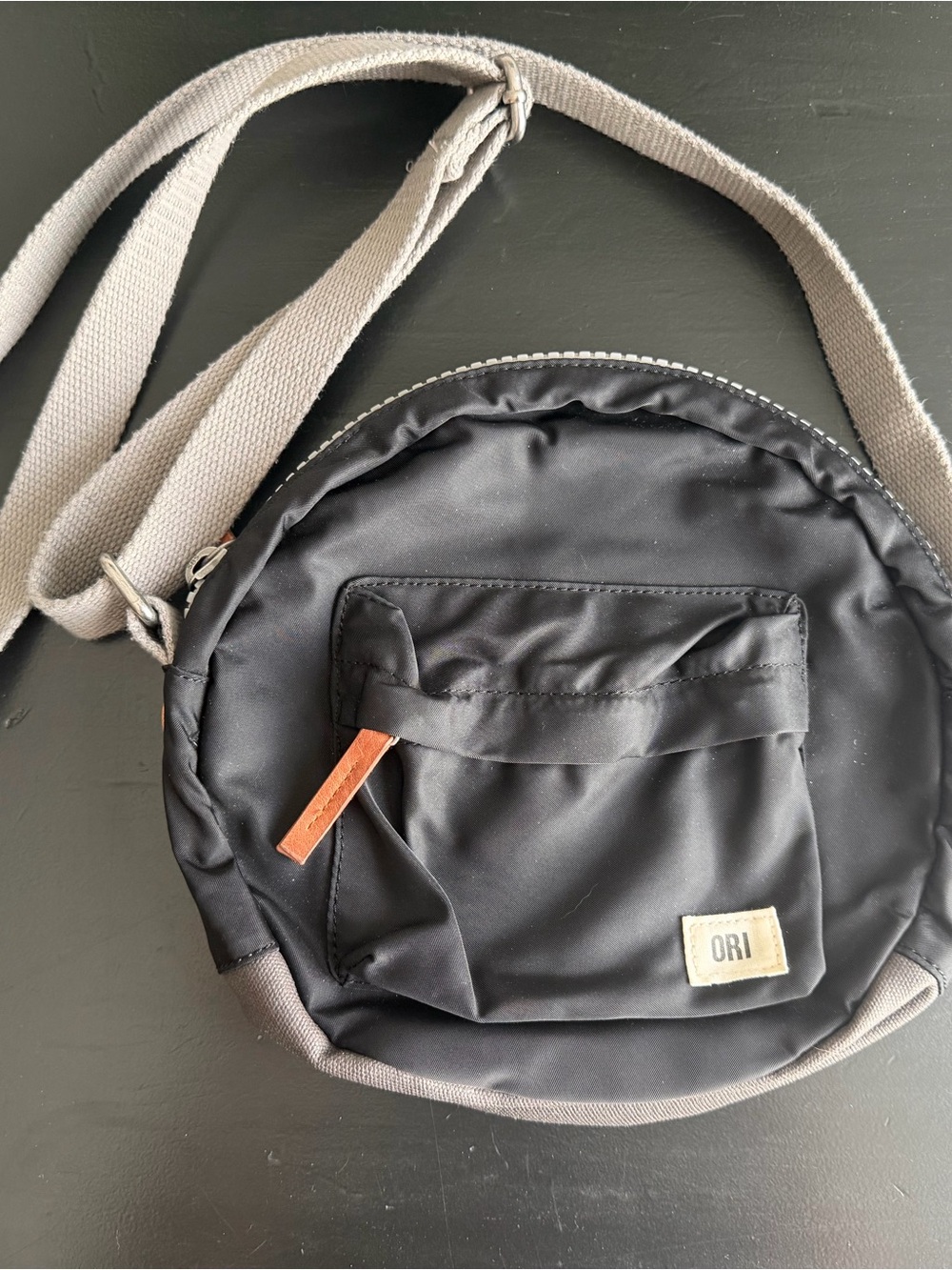 Ori Round Crossbody Bag with Gray Strap